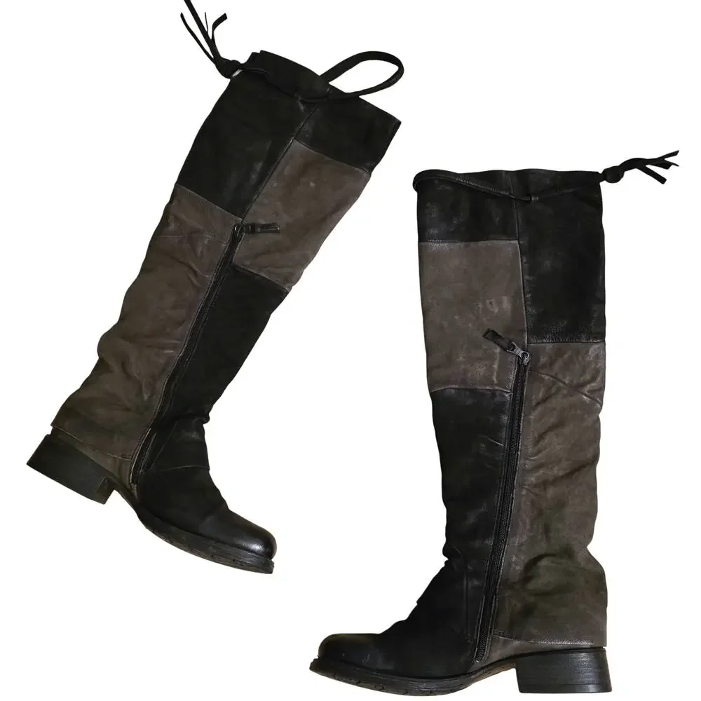 Miz Mooz Novel Over the Knee Boots Black x Brown Size 41 US 9.5-10 Knee-High